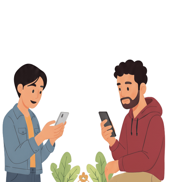 Couple connecting through phones