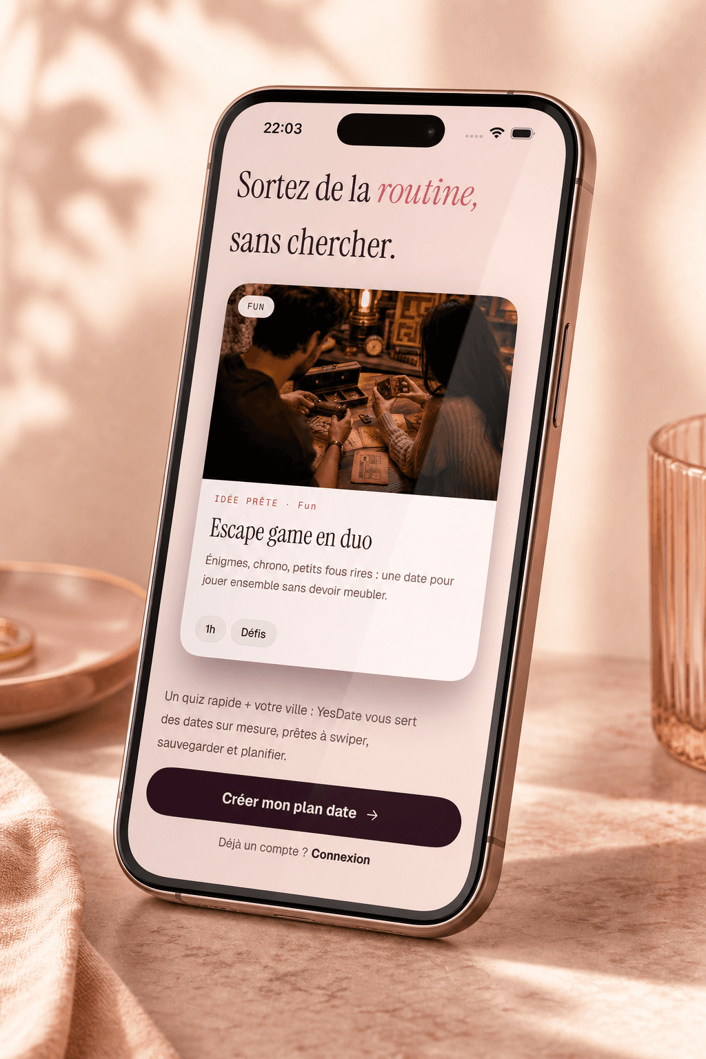 Capture réelle embellie de l’application YesDate