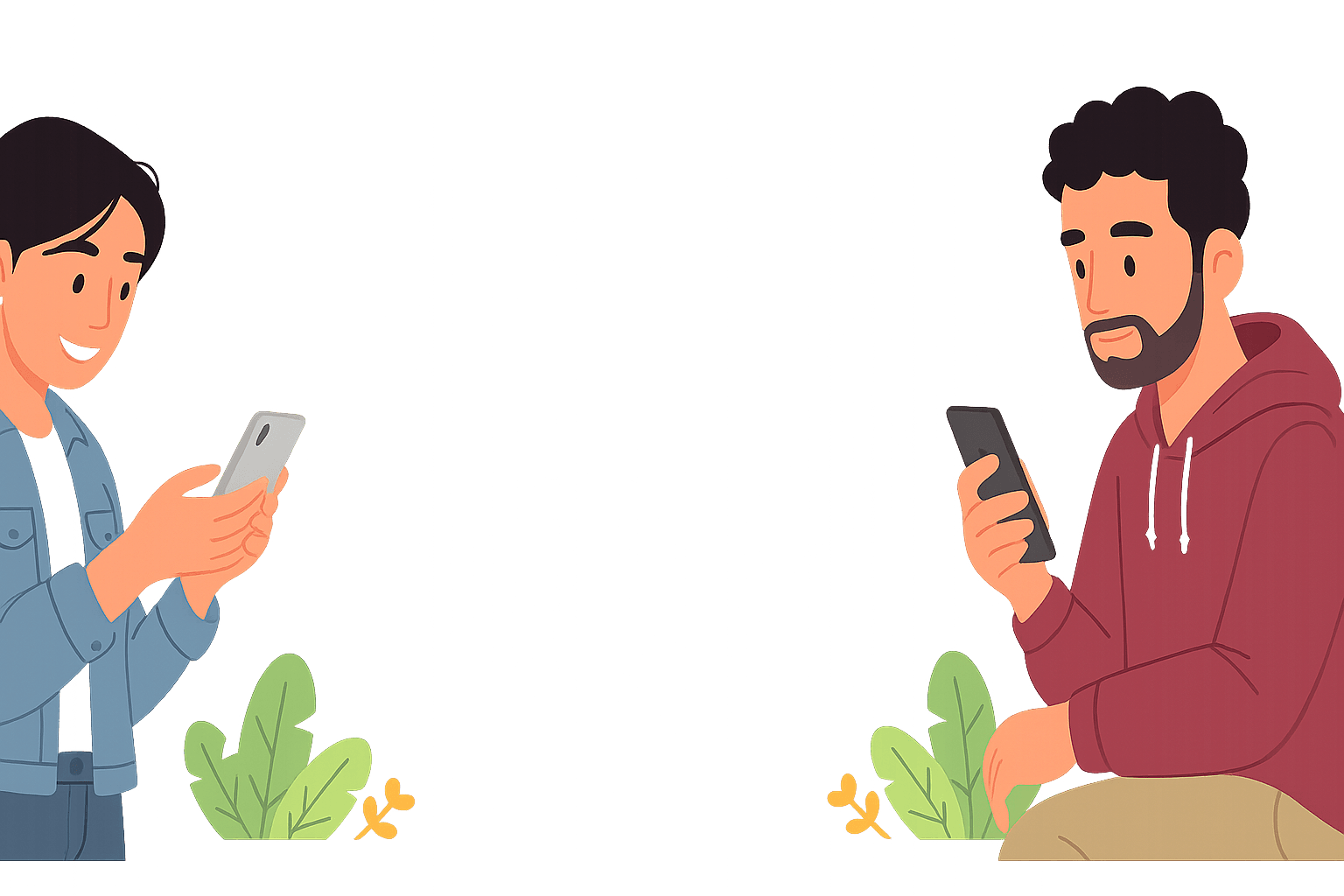 Couple connecting through phones