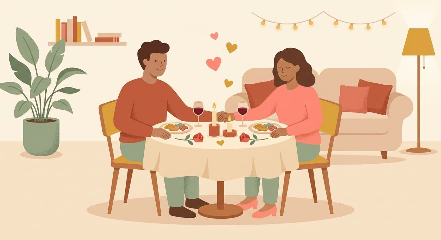 Couple partageant un dîner romantique aux chandelles à la maison