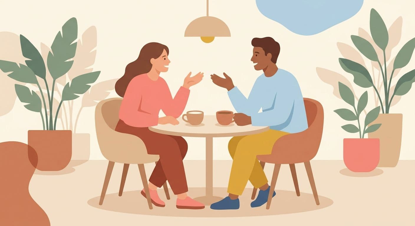 Couple en pleine conversation à la table d'un café